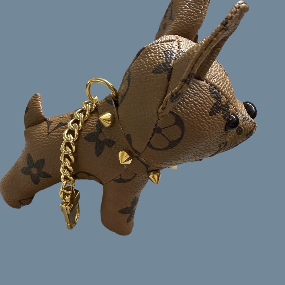Brown/Tan Dog bag charm with Gold Accents